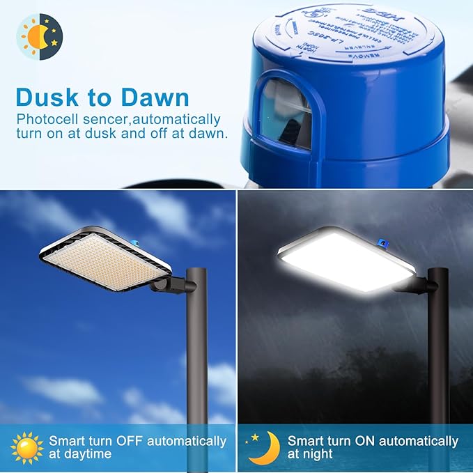 Lightdot 500W Parking Lot Lighting 75000Lm(150Lm/W) LED Parking Lot Lights Commercial with Smart Photocell Dusk to Dawn 5000K Street Light with SlipFitter Mount for Driveway/Parking Lot- 2Pack