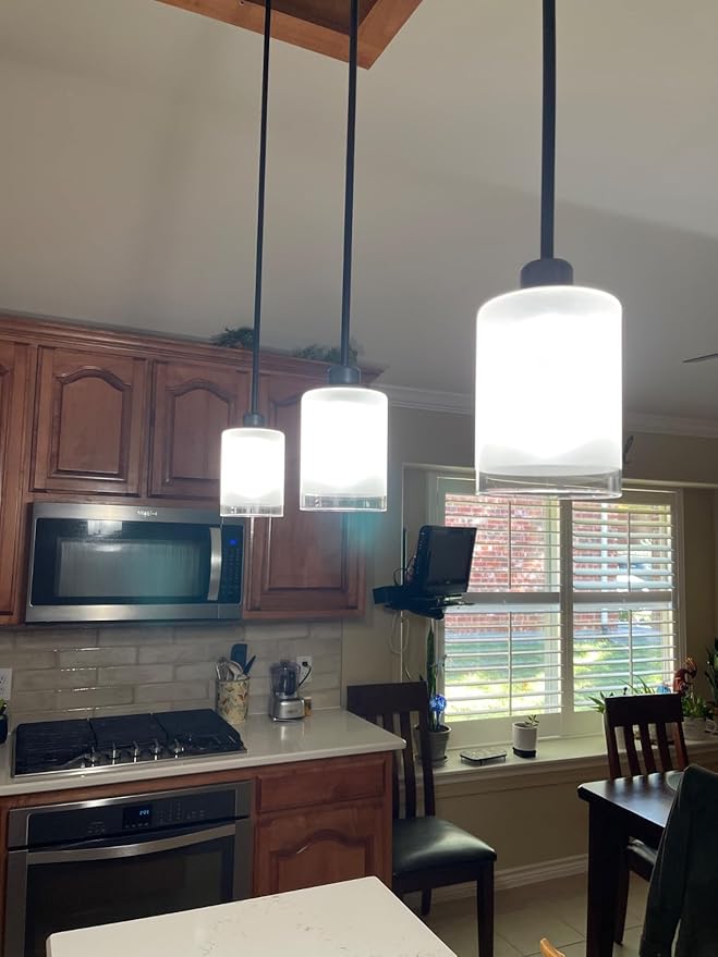3 Pack 1-Light Industrial Farmhouse Kitchen Island Pendant Ceiling Light Frosted Glass Fixture,Black Finish for Bedroom Hallway Dining Room Entryway Over Sink