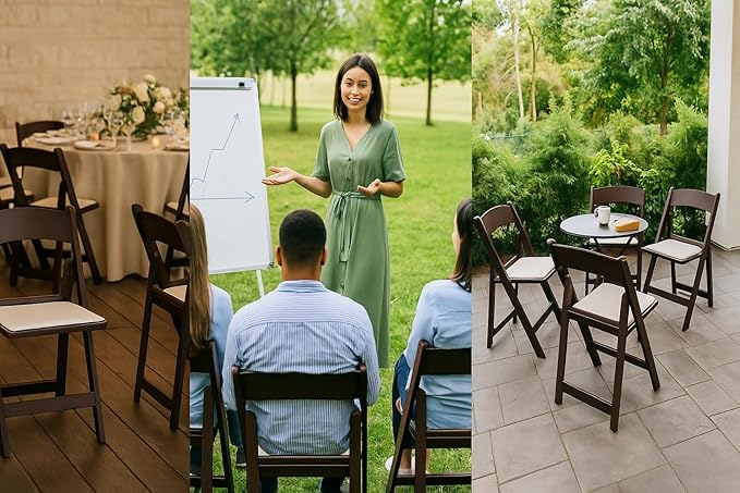 BTEXPERT Resin Folding Chair Vinyl Padded Seat Indoor Outdoor Lightweight Set for Home Event Party Picnic Kitchen Dining Church School Weddings- Brown