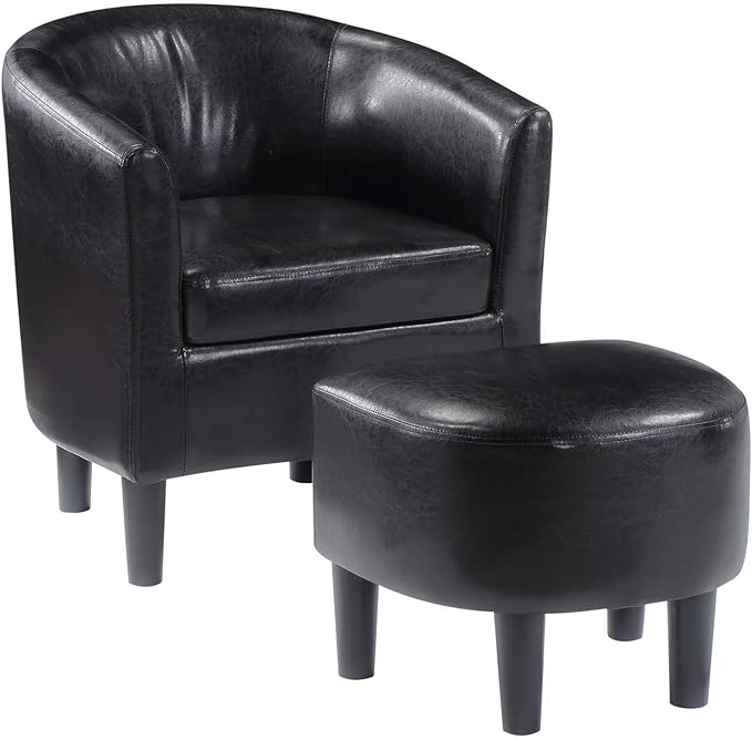 Convenience Concepts Take a Seat Churchill Accent Chair with Ottoman, Black Faux Leather