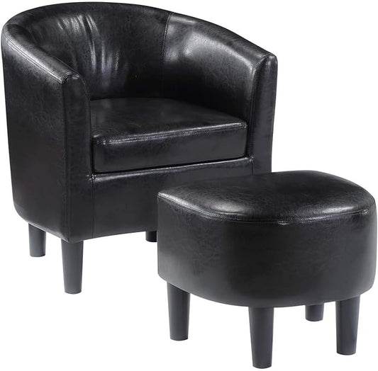 Convenience Concepts Take a Seat Churchill Accent Chair with Ottoman, Black Faux Leather