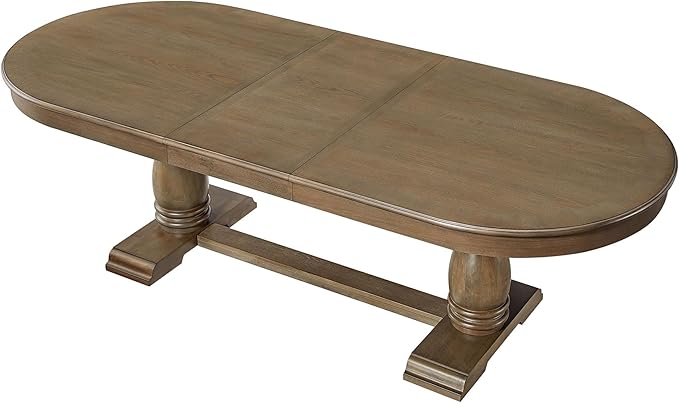 Mid-Century Modern Wooden Dining Table Extendable Oval Dining Table with 18" Leaf and Heavy Duty Column Legs, 76-inch Oversized Oval Wood Diningtable