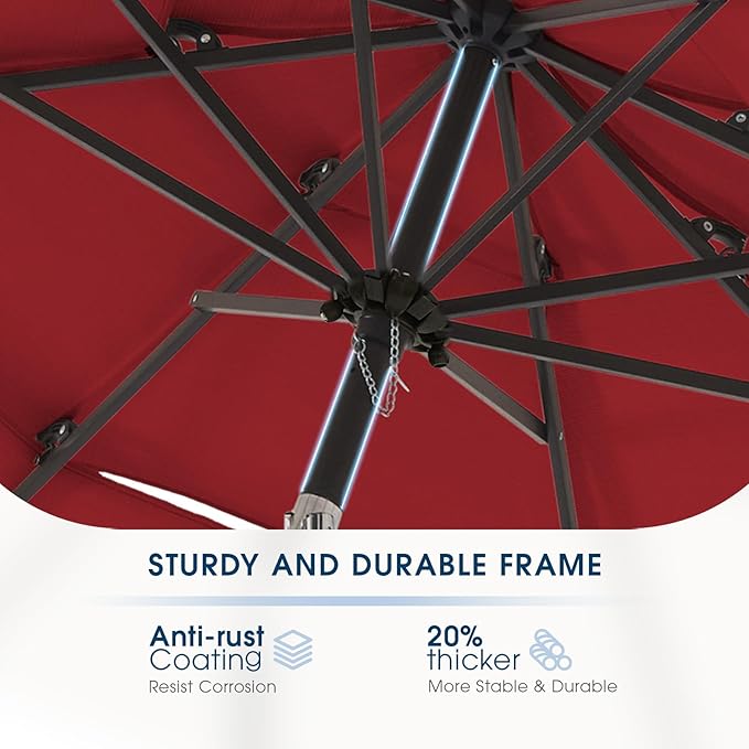 wikiwiki 9ft 3-Tier Patio Umbrella Outdoor Table Market Umbrella for Patio with Push Button Tilt/Crank, Fade Resistant Waterproof POLYESTER Canopy for Garden, Lawn, Deck, Backyard & Pool, Burgundy Red