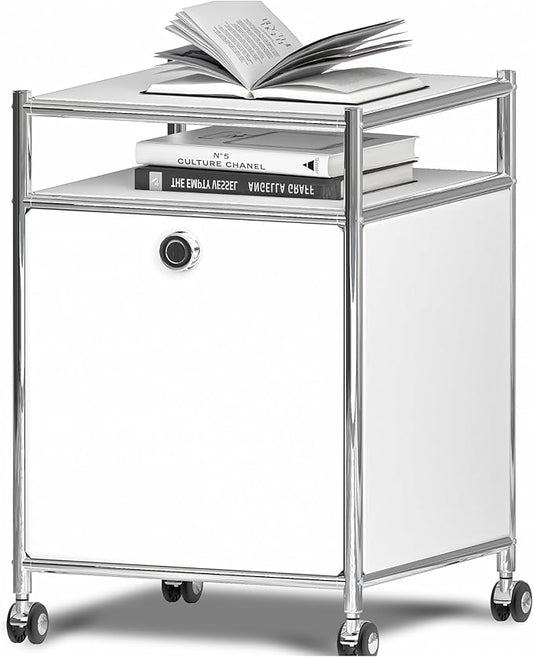 Matte Storage Cart with Flap Door, Large Capacity Storage Cart with Detachable Wheels, DIY Modern Home Furnishing, Great for Home, Office, Bedroom, Kitchen (White)