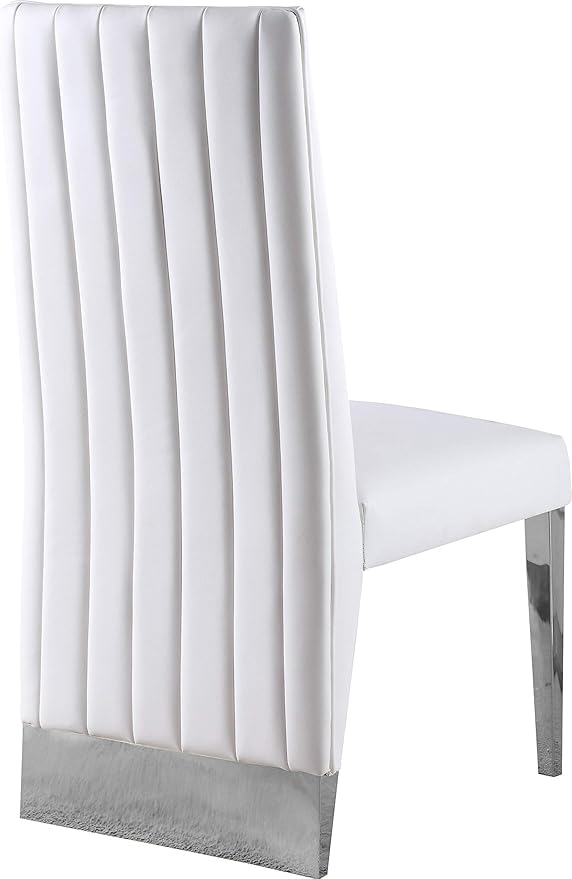 Meridian Furniture Porsha 19" H Leather Dining Chair in White/Chrome (Set of 2)