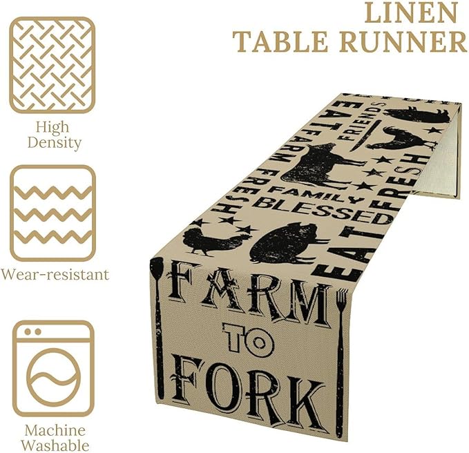 Western Rural Farm Table Runner Retro Table Decor Cattle Chicken Pig Kitchen Dining Table Decoration for Living Room Holiday Outdoor Home Party 13x60in