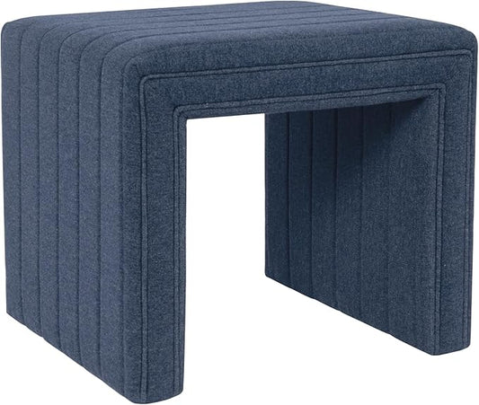 Spatial Order Modern Channel Tufted Ottoman | HomePop Home Décor | Ottoman for Living Room & Bedroom - Blue Woven Fabric