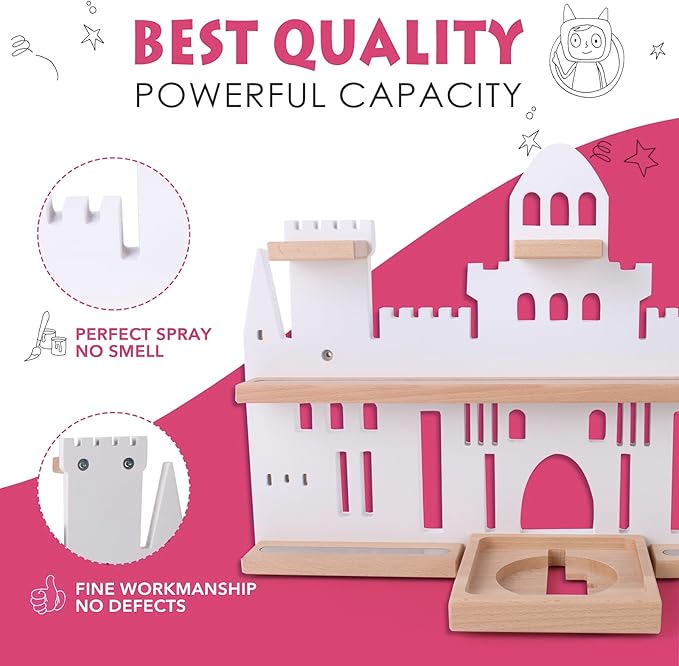 Tonie Shelf Castle for Toniebox,Wall Mounted Tonie Shelf Set,Tonie Figures Tonie Storage,Magnetic Wooden Floating Shelves Compatible with Toniebox for Kids Room (White)