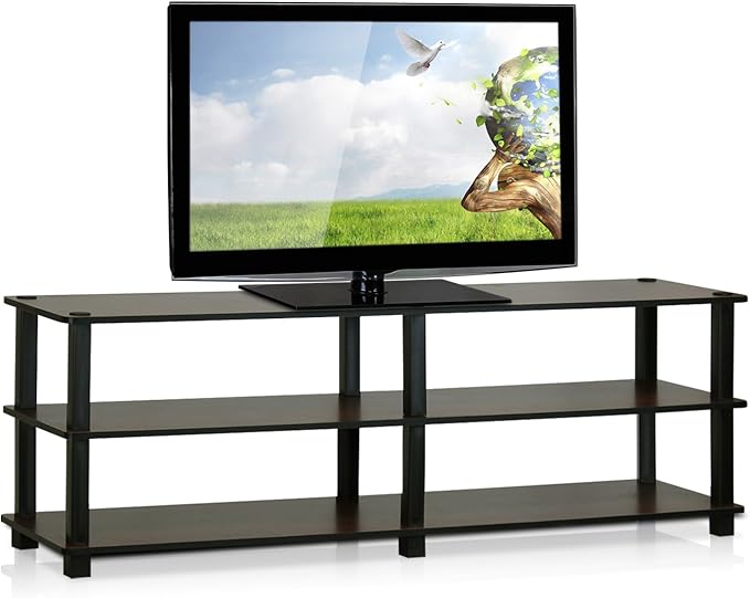 Furinno TURN-S-TUBE TV Stand, 3-Tier No Tools Entertainment Center, TV Console for TV up to 46 Inch, for Living Room, Bedroom, Dark Brown