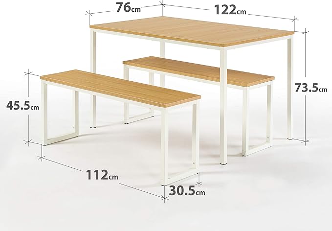 Zinus 48 Inch Louis Metal Frame Dining Table with Benches, 3 Piece Dining Set, Easy Assembly, White