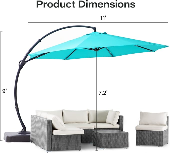 LAUSAINT HOME Outdoor Patio Umbrella with Base included, Deluxe Curvy Cantilever Umbrella Heavy Duty Offset Hanging Umbrella