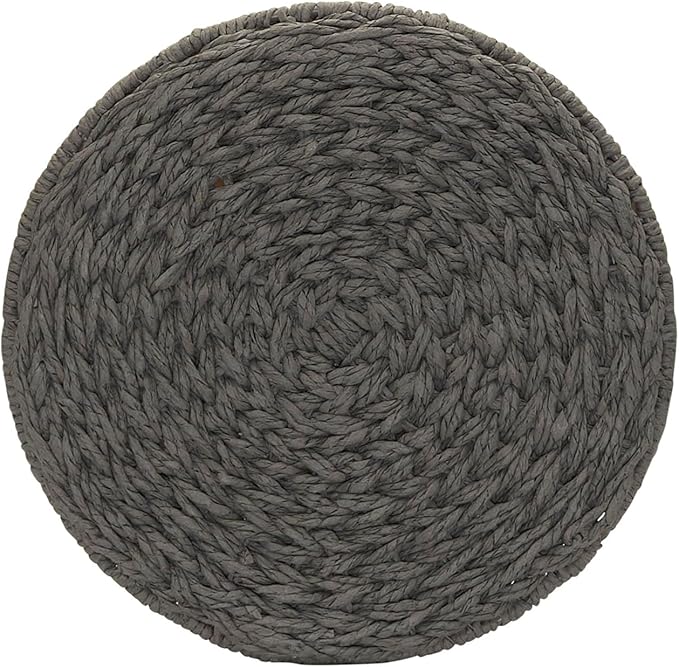 Household Essentials Handwoven Paper Rope Barrel Wicker Storage Basket Side Table, Gray