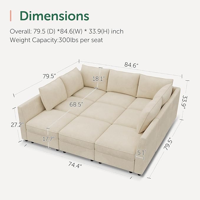 HONBAY Modular Sectional Sleeper Sofa with Storage, Modular Convertible Sectional Couch Bed Module Sleeper Couches for Living Room - Beige