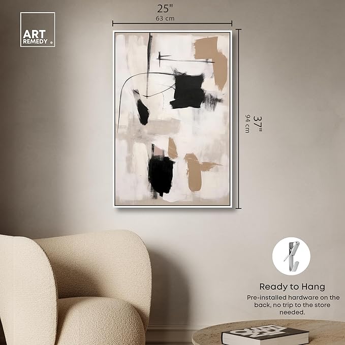 Art Remedy Strings in Abstraction Canvas Muted Abstract Wall Art, White Frame, 24" x 36"