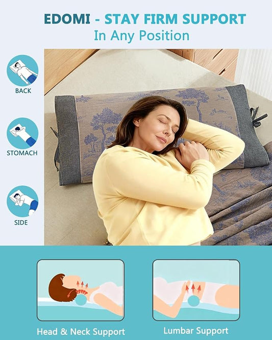 Adjustable Buckwheat Pillows for Sleeping,23.6"x13.7" Breathable Cool Neck Pillow for Bed with Buckwheat Hulls, Cervical Support Thin Pillow for Neck Pain with Dual-Layer Pillowcase,Brown
