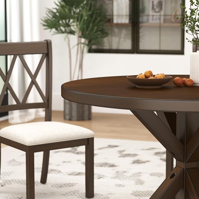 Roundhill Furniture Windvale Cross-Buck Base Dining Table, Espresso