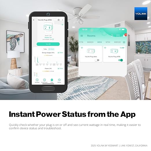 YoLink Smart Energy Plug 15A, 2 Pack, LoRa Control up to 1/4 Mile, High-Power Appliances, Cylce Timer, Real-Time Power Monitor, Overload Protection, Notifications, Alexa, Google, IFTTT, Hub Included