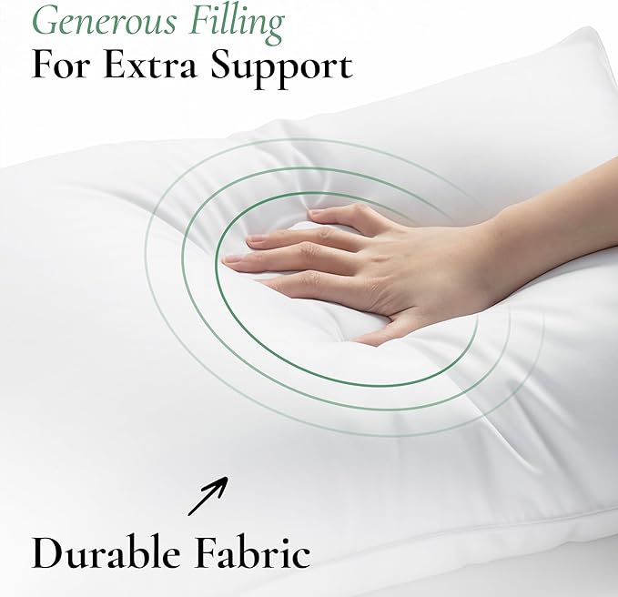 Fern and Willow Queen Size Bed Pillows - Set of 2, 28"x20" - Luxurious Ultra-Soft Cooling Pillow - Hotel Quality, Down Alternative Fill - Ideal for Side, Back & Stomach Sleepers