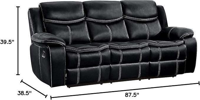 Lexicon Bay Manual Double Reclining Sofa, Black
