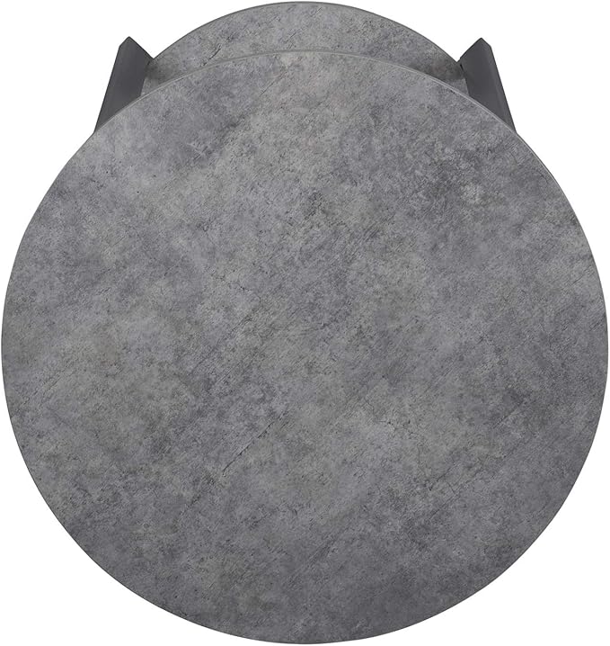 Household Essentials Jamestown Round Side End Table with Storage Shelf Rustic Slate Concrete and Black Metal