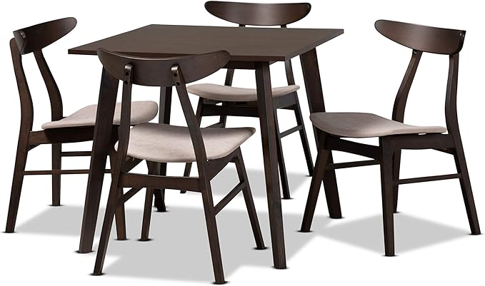 Baxton Studio Cavan Dining Set Dining Set Beige Fabric Upholstered Dark Oak Brown Finished 5-Piece Wood Dining Set