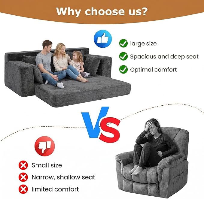 Convertible Sofa Bed, 5 in 1 Small Boneless Couch Pull Out Loveseat Sleeper Sofa,Corduroy Futon Couch Folding Mattress with 4 Pillows for Living Room Bedroom Lounge (Dark Gray, 3 Seater)