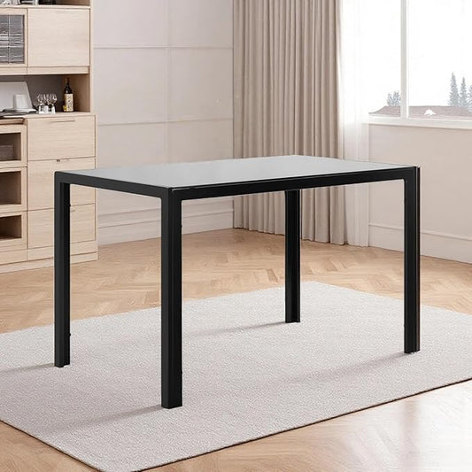 Tempered Glass Dining Table, Minimalist Rectangular Table with Transparent Surface and Metal Frame Construction, 47.3'' Table up to 4 People, Supports up to 170 Lbs, for Family Meals, Black