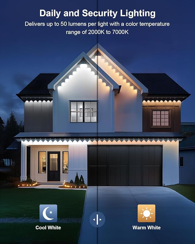 Permanent Outdoor Lights Pro,200ft RGB+IC Smart Outdoor Decor,App/Remote,Christmas,Halloween,Multi Scene Modes,IP67 Waterproof,Eaves Light with Daily & Holiday Party Decor,House Roof Lighting
