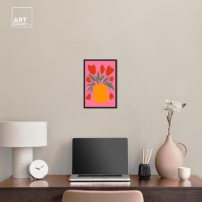 Art Remedy Bright Romantic Tulips Canvas Boho Colorful Wall Art, Black Frame, 10" x 15"