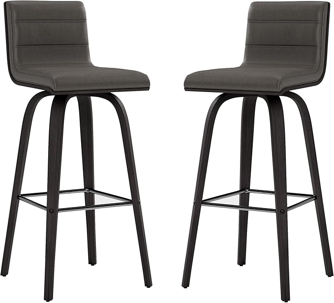 Vienna 30" Swivel Bar Stool in Black Wood Finish with Gray Faux Leather - Set of 4