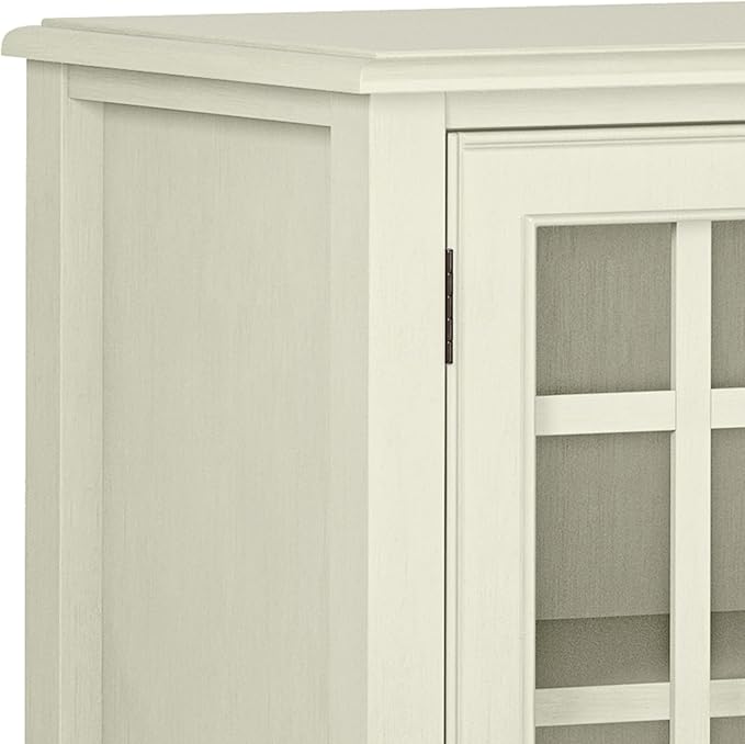 SIMPLIHOME Connaught Solid Wood 46 Inch Wide Traditional Low Storage Cabinet in Antique White, for the Living Room, Entryway and Family Room