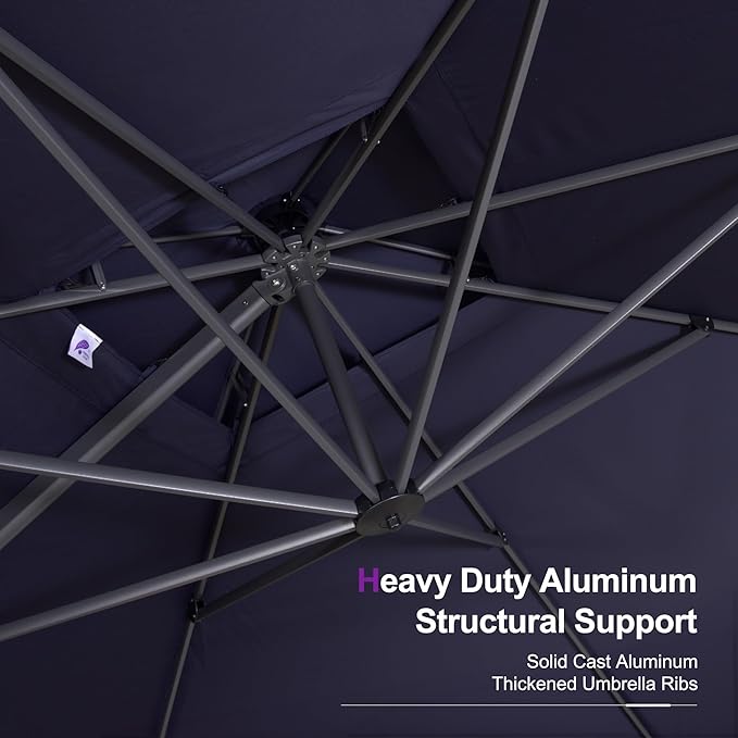 PURPLE LEAF 11ft Patio Umbrella with Base Included Large Offset Umbrella Hanging Double Top Square Cantilever Outdoor Umbrella for Garden Deck Backyard Pool Navy