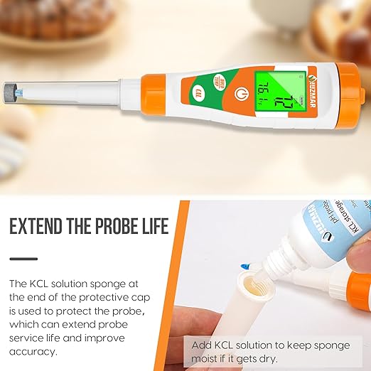 pH Tester for Food Digital pH Meter for Sourdough Starter and Dough Spear Sensor Food pH Kit Works for Fermented Sausages Cheese Sushi Rice Canned Jam Soapmaking and Other Solid Semi-Solid