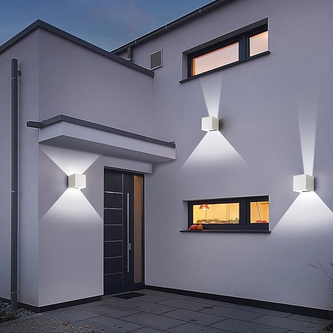 Outdoor Wall Sconces & Indoor Wall Light,Matte White Wall Sconces Set of Two,3-Color-Temperature Adjustable and Adjustable Beam,Waterproof & Rust-Resistant,4.72-Inch,20W Square Wall Lamp(2 Pack)