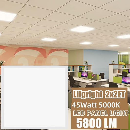 2x2 LED Flat Panel Troffer Light, 12 Pack 45W,5800LM, Edge-Lit 2x2FT LED Drop Ceiling Light Fixtures,5000K Daylight White,0-10V ETL Listed,Works from 110-277V AC
