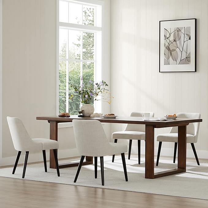 CHITA Mid-Century Modern Dining Chair, Upholstered Fabric Accent Chairs, Set of 2,Performance Fabric in Linen
