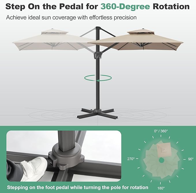 FLAME&SHADE 8.2 X 8.2 FT Cantilever Patio Umbrella - Large Offset Umbrella Outdoor Patio with 360-Degree Rotation and 3-Year Fade Resistance Fabric for Deck Pool Backyard Garden, Taupe