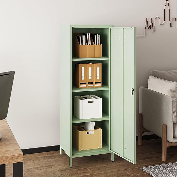 Metal Storage Cabinet, Steel File Locker with 3 Shelves 59.06-inch high for School, Living Room, Bedroom, Office (Green, H59.06'')