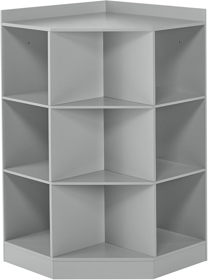 RiverRidge Kids Toy Storage Corner Cabinet with 6 Cubbies & 3 Angled Shelves - Gray Toy Shelf Cubby Corner Storage Shelf Playroom Toy Organizer