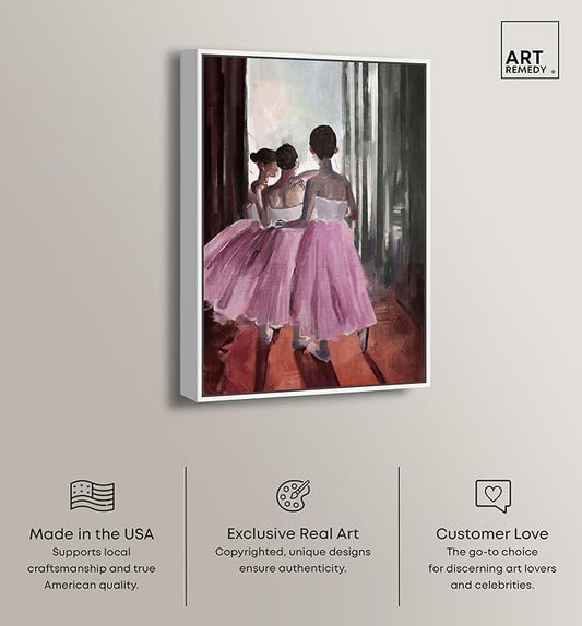 Art Remedy Little Girls Ballerinas Canvas Classic Vintage Wall Art, White Frame, 36" x 54"