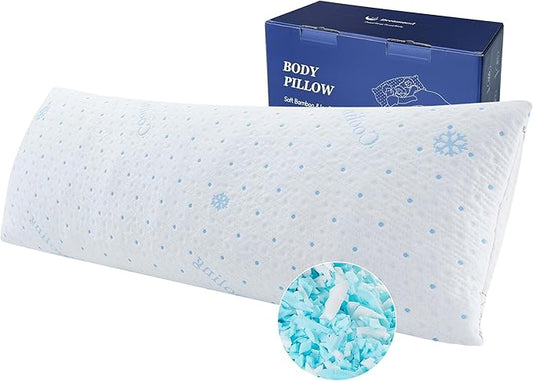 Dreamood Cooling Body Pillow with Pillowcase, Adjustable Shredded Memory Foam Pregnancy Long Full Bed Body Pillows for Adults Side Sleeper - with Washable Soft Cooling Double-Sided Cover, 20x54 inch