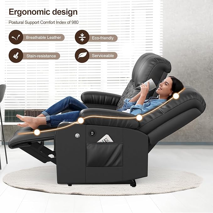 FURNIMAT Recliner Sofa Set with 3+1+1 Pieces in Living Room, 3 Seater Reclining Sofa, 2 Recliner Chair with 360 Degree Swivel Single Sofa Seat, Black, FU-RC06-PUBK-3+1+1