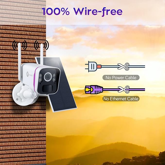 xmartO Wireless Solar Security Camera System, 10CH 4K Expandable WiFi6 NVR+4*4MP 2K Outdoor Cams, All Weather Solar, 2-Way Audio, IR&Color NV, Long Range WiFi Mesh, Free 120-Day Video,No Monthly Fees