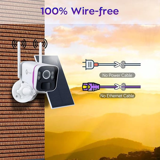 xmartO Wireless Solar Security Camera System, 10CH 4K Expandable WiFi6 NVR+4*4MP 2K Outdoor Cams, All Weather Solar, 2-Way Audio, IR&Color NV, Long Range WiFi Mesh, Free 120-Day Video,No Monthly Fees