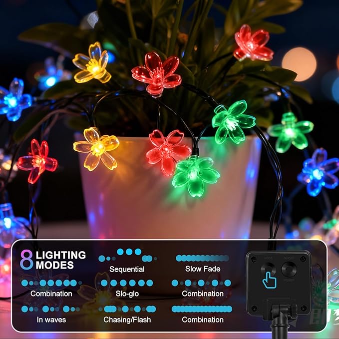 2 Pack Total 52FT 120 LED Solar String Lights Outdoor Waterproof Flower Fairy Lights for Garden Fence Patio Yard Christmas Tree Lawn Wedding Party Decor, Multicolor