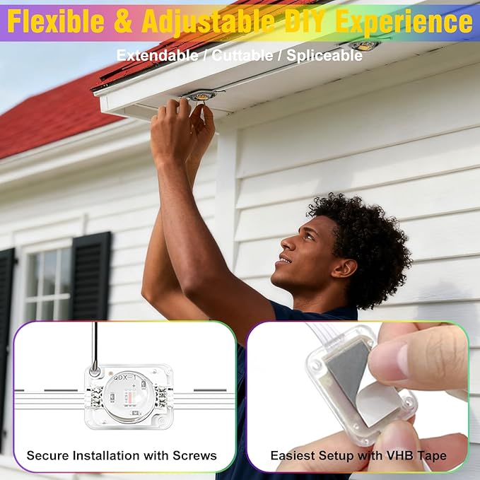 50ft Permanent Outdoor Lights for House, House Roof Lighting RGB+IC Smart Outdoor Decor 50 Scene Modes with App/Remote Control, IP67 Waterproof Pool Party Decor Led Lights for Christmas Party