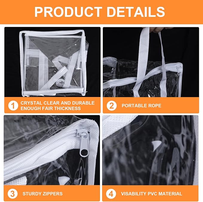 3 PCS Clear Zippered Organizers 12''x12''x12'' Bags with Handles Storage Cube Tote Storage Blanket Bags Bins for Clothes Moving Supplies Linens Shoes Closet Organizers (3 pack)