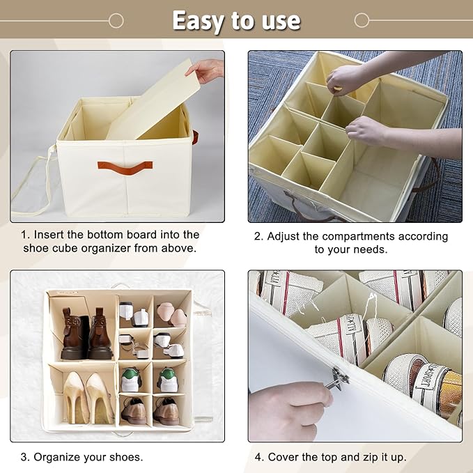 TheElves Shoe Organizer for Closet,Foldable Shoe Box Storage Containers 16 Pack with Transparent Lid,Large Shoe Bin Storage Containers with 3 Handles-White