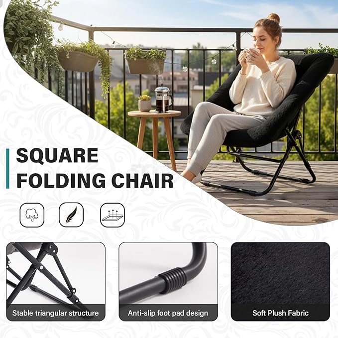 Tiita Comfy Folded Chair, Soft Faux Fur Oversized Folding Accent Chair, Lazy Chair for Teens Adults, Metal Frame Moon Chair for Bedroom, Living Room, Dorm Rooms