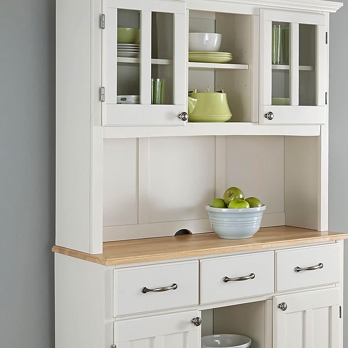 Homestyles Buffet of Buffets Off-White Server with Hutch and Natural Wood Top